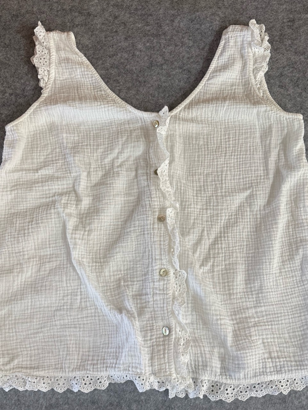 White Lace-Trim Button-Front Cotton Tank Top